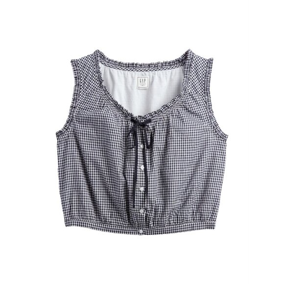 NWT GAP x Doen Gingham Crop Tank Top in Navy Blue White Cotton M - Picture 1 of 5